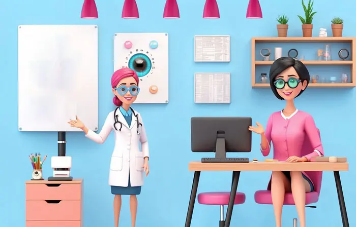 Eye Specialist with a Patient 3D Character Model Artwork Illustration